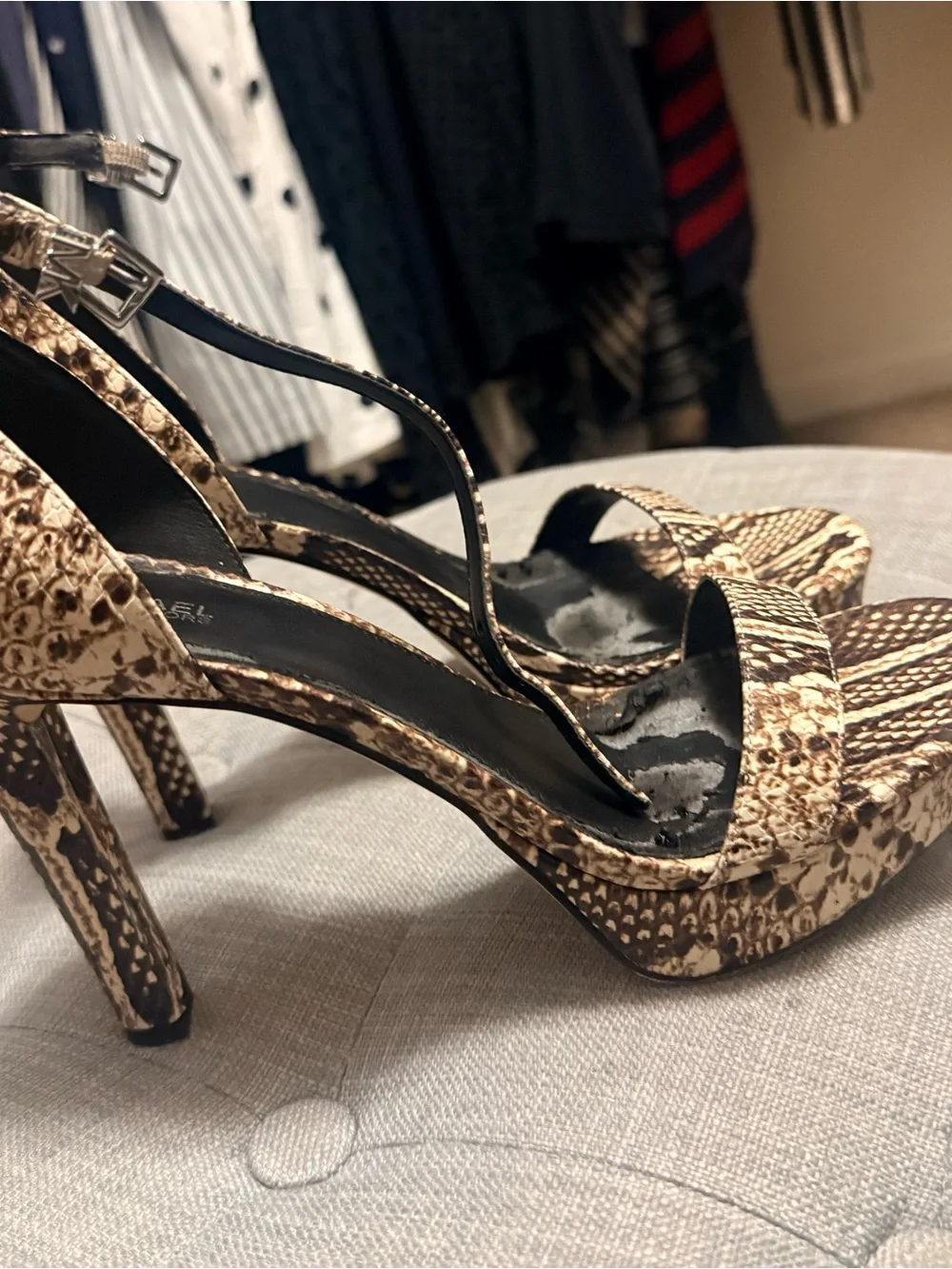 Michael Kors Brown Snake-Print Ankle Strap Platform Heel